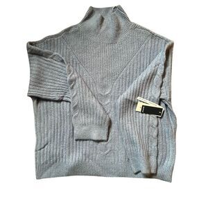 RD Style Light Blue Cable Knit Mock Neck Sweater Ribbed Large